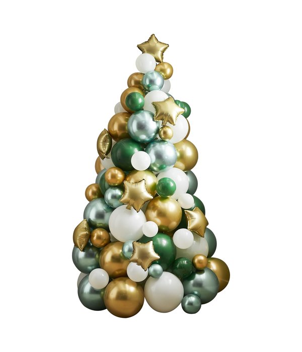Ballonnen Kerstboom Groen/Wit/Goud Feestbazaar.nl