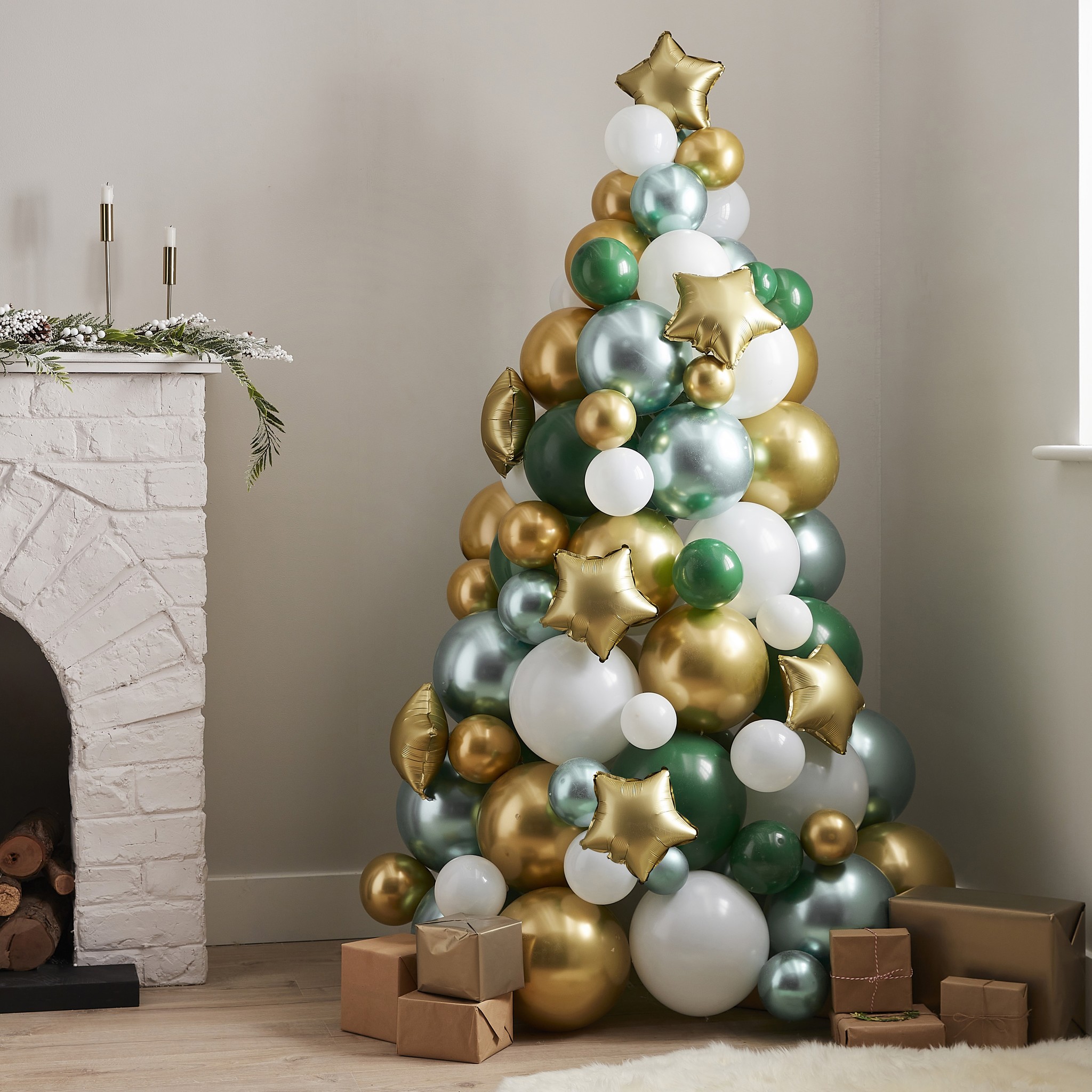 Ballonnen Kerstboom Groen-Wit-Goud