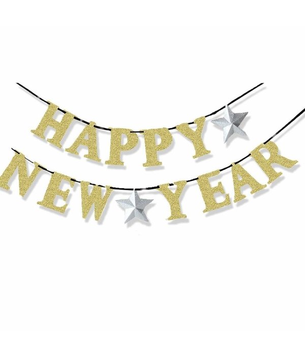 Happy New Year letterslinger Goud (360cm)