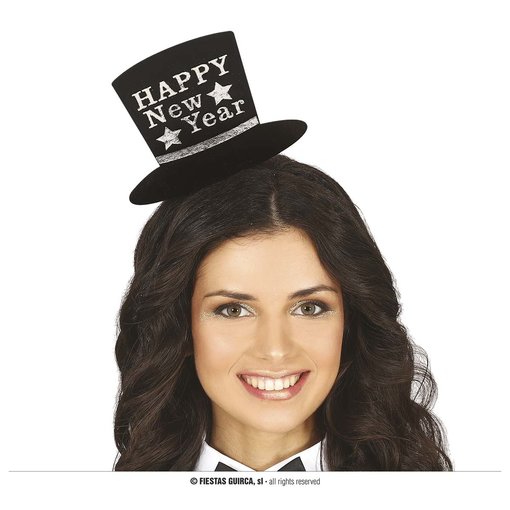 Diadeem Mini Hoedje 'Happy New Year' Zilver