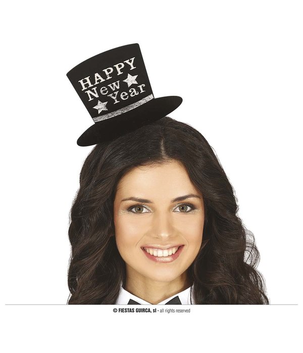 Diadeem Mini Hoedje 'Happy New Year' Zilver