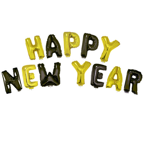 Folieballon Set 'Happy New Year' Zwart/Goud