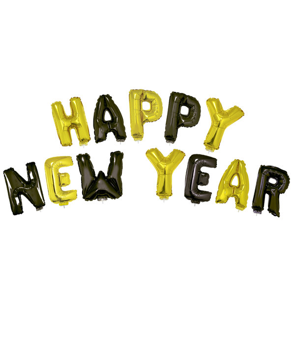 Folieballon Set 'Happy New Year' Zwart/Goud