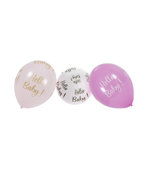 Hello Baby Geboorte Ballonnen Set Roze (6st)