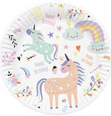 Feestbordjes Happy Birthday Eenhoorns (8st)