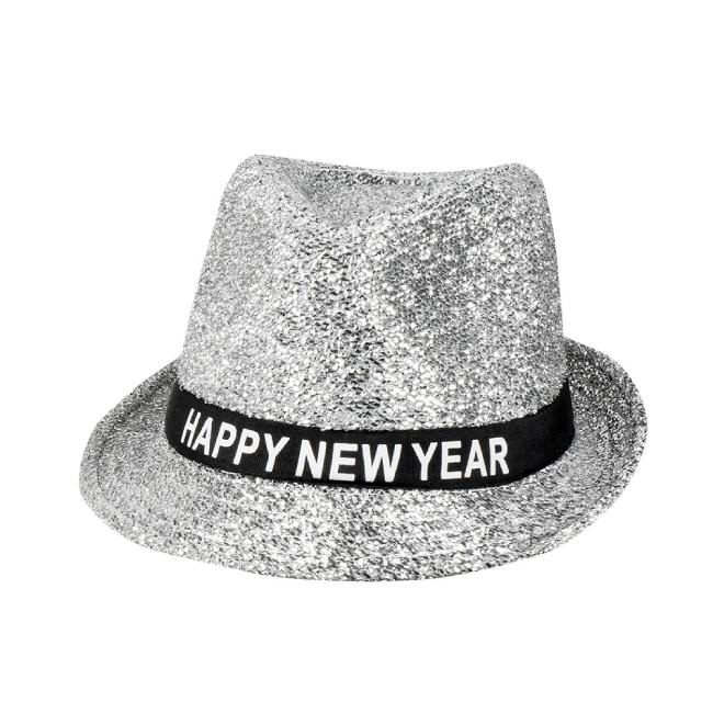Hoed Sparkling Zilver &apos;Happy New Year&apos;