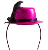 Tiara met mini hoedje metallic magenta