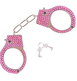 Handboeien zilver met roze pailletten