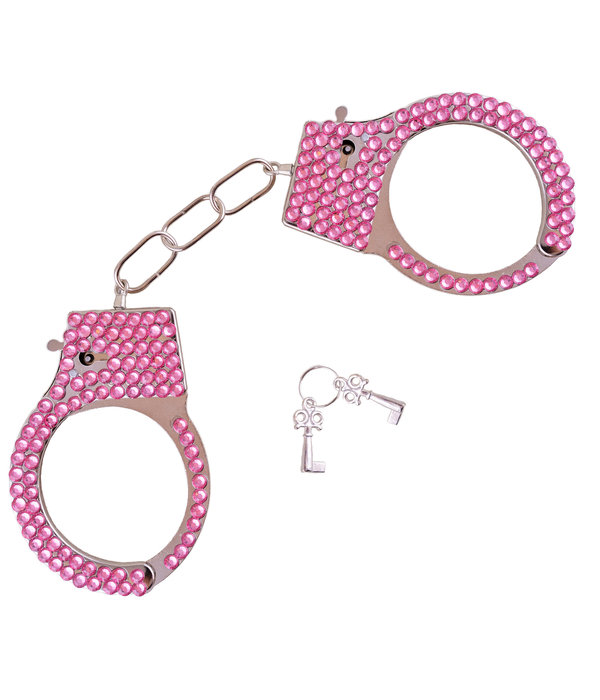 Handboeien zilver met roze pailletten