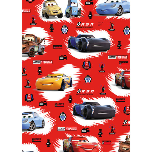 Rol Cadeaupapier Rood Cars