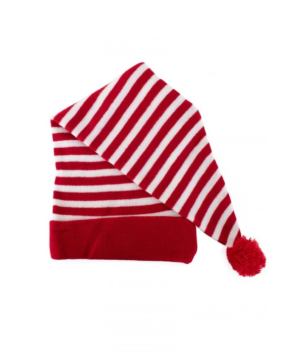 Slaapmuts lang rood/wit