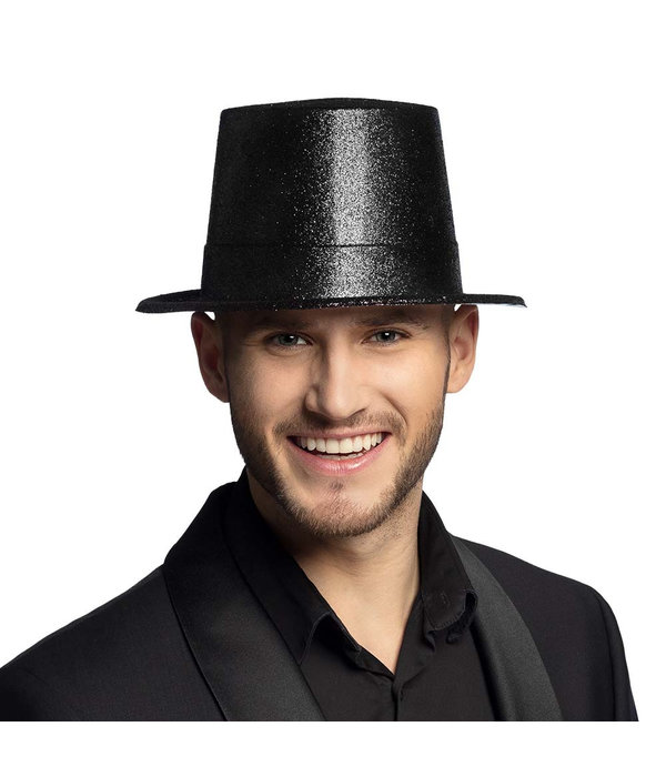 Hoge hoed zwart glitter pvc