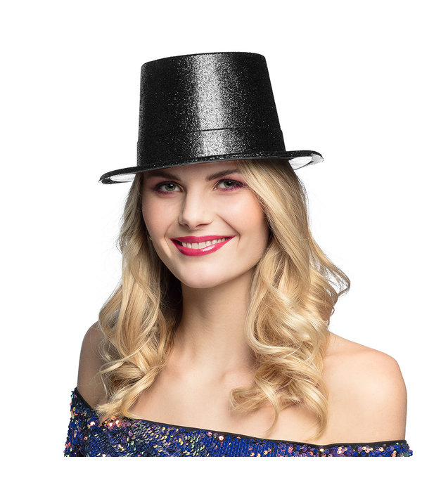 Hoge hoed zwart glitter pvc