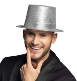 Hoge hoed zilver glitter pvc