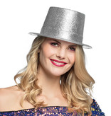 Hoge hoed zilver glitter pvc