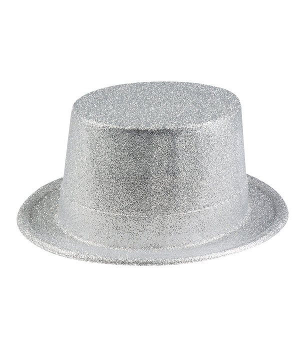 Hoge hoed zilver glitter pvc