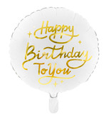 Folieballon Happy Birthday Goud/Wit (45cm)