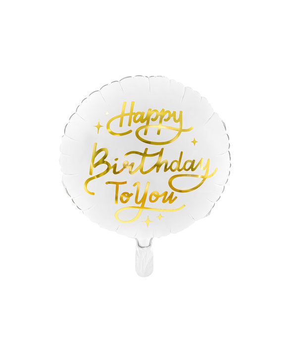 Folieballon Happy Birthday Goud/Wit (45cm)