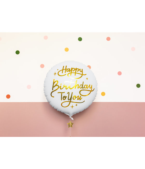 Folieballon Happy Birthday Goud/Wit (45cm)