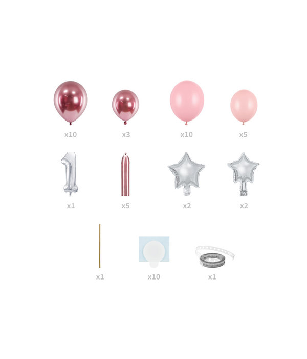 Ballonboeket Set Cijfer 1 Roze