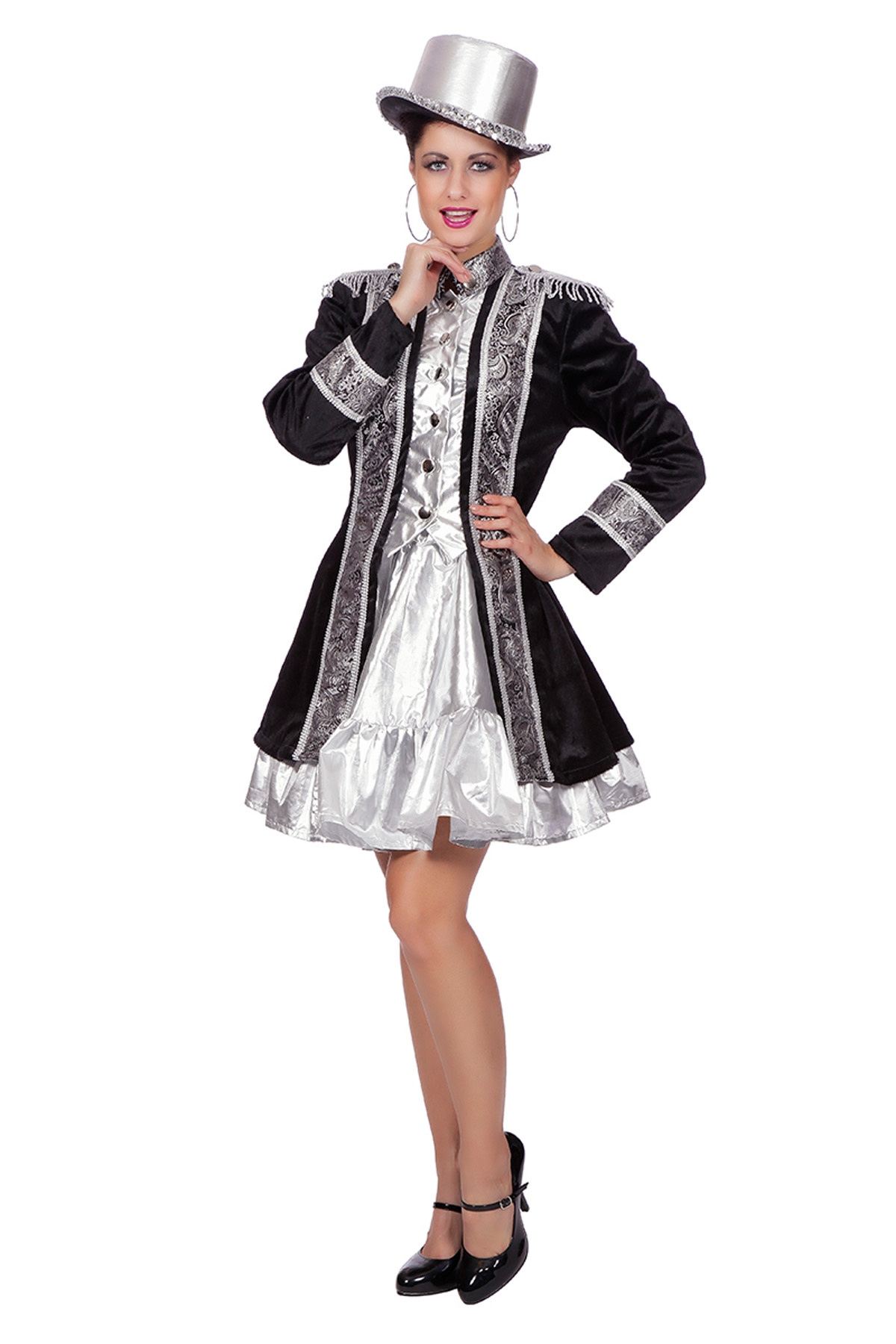 Wilbers - Jaren 20 Danseressen Kostuum - Showgirl Uit Parijs Jas Vrouw - zwart,zilver - Maat 42 - Carnavalskleding - Verkleedkleding