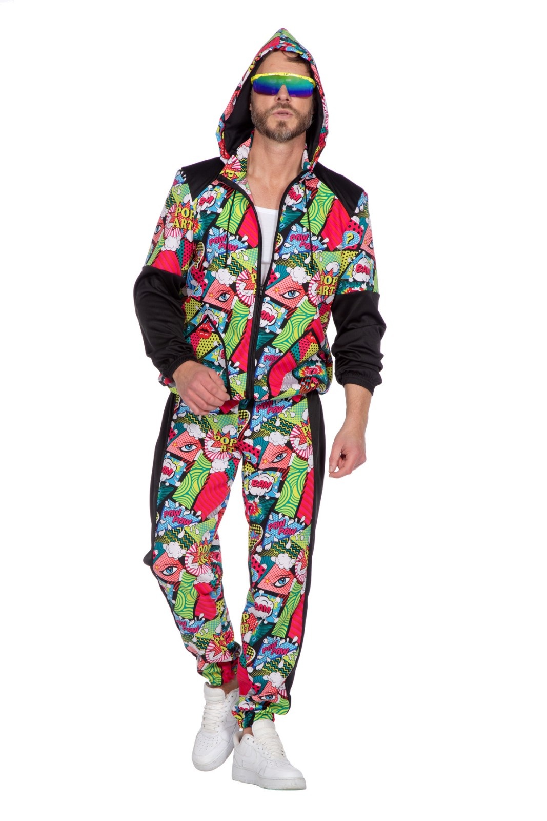 Wilbers - Aso & Biker & New Kids Kostuum - Retro Trainingspak Strip Pop Art Kostuum - multicolor - XL - Carnavalskleding - Verkleedkleding