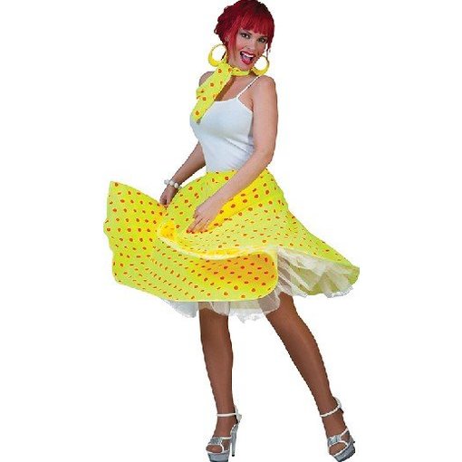 Rock and Roll rok met sjaaltje fluor geel/oranje