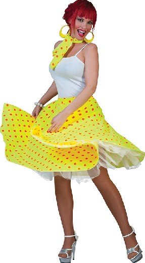 Rock and Roll rok met sjaaltje fluor geel/oranje afbeelding