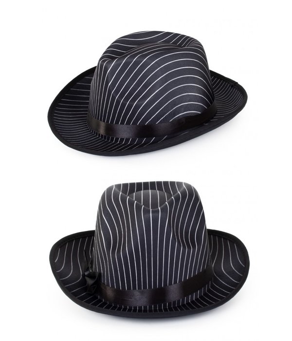 Al Capone hoed vilt zwart met streepjes