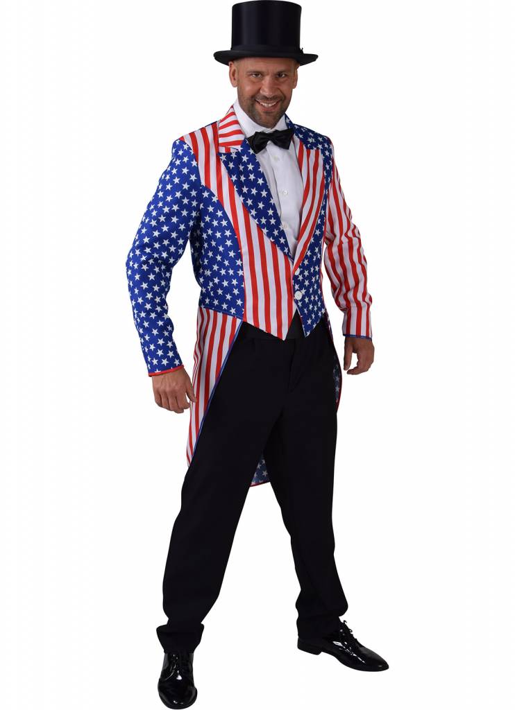 Magic By Freddy's - Landen Thema Kostuum - Slipjas Uncle Sam Stars And Stripes Man - - Small - Carnavalskleding - Verkleedkleding
