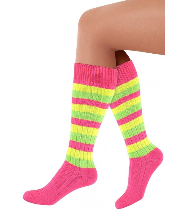 Kniekousen Roze Neon Gestreept