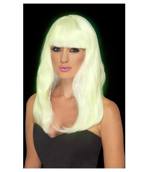 Glow In The Dark Party Pruik Wit