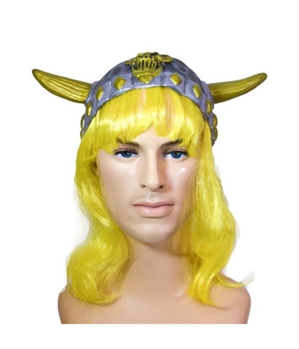 Vikinghelm klein met haar geel