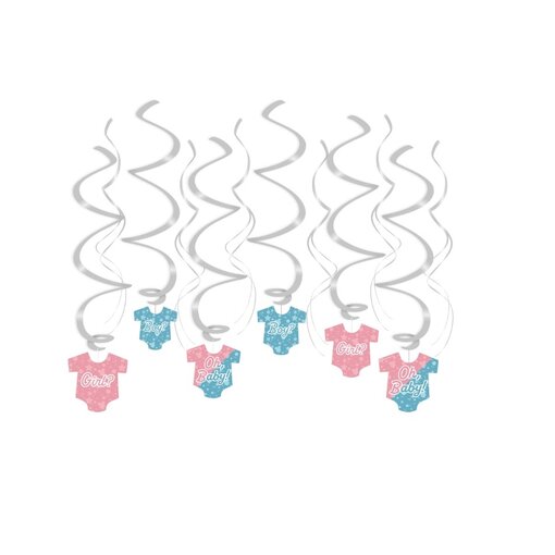 Hangdecoratie Swirls Rompertjes Gender Reveal (12st)
