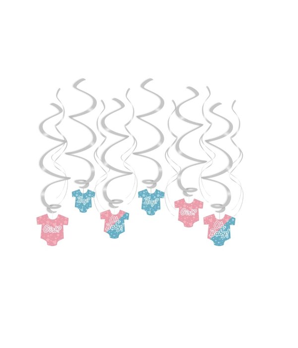 Hangdecoratie Swirls Rompertjes Gender Reveal (12st)