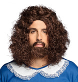 Pruik Musketier Met Snor En Baard Bruin