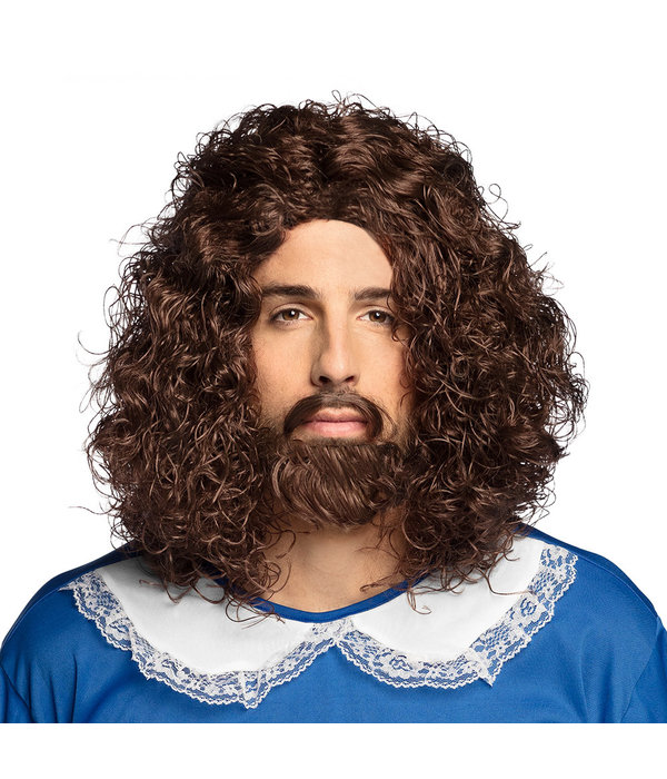 Pruik Musketier Met Snor En Baard Bruin