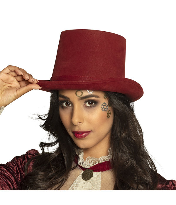 Hoed Bordeauxrood  Steampunk