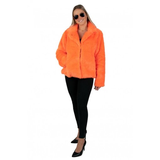 Bontjas neon oranje dames