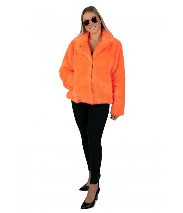 Bontjas neon oranje dames
