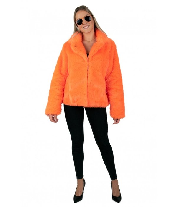 Bontjas neon oranje dames