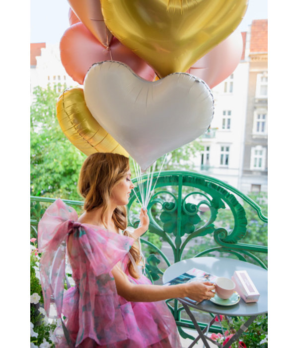 Folieballon Hart Wit Satijn (75x64,5cm)