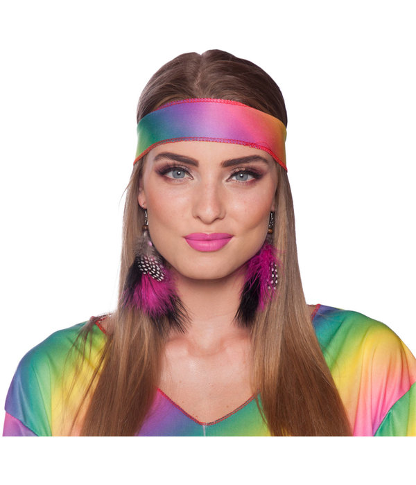 Hippie Oorbellen Veren Roze/Zwart