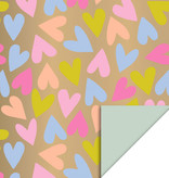 Cadeaupapier Dubbelzijdig Big Hearts Goud/Pistache