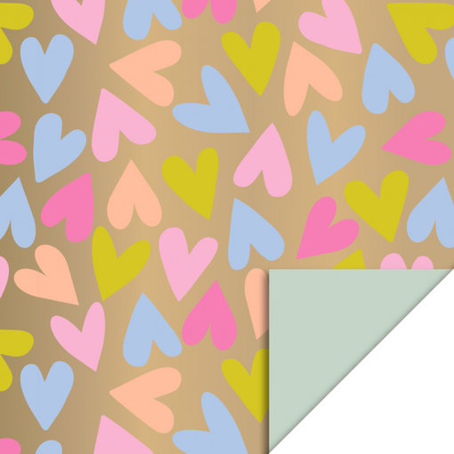 Cadeaupapier Dubbelzijdig Big Hearts Goud/Pistache