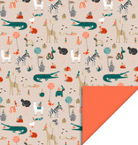Cadeaupapier Dubbelzijdig Feestende Dieren Print Poppy Red