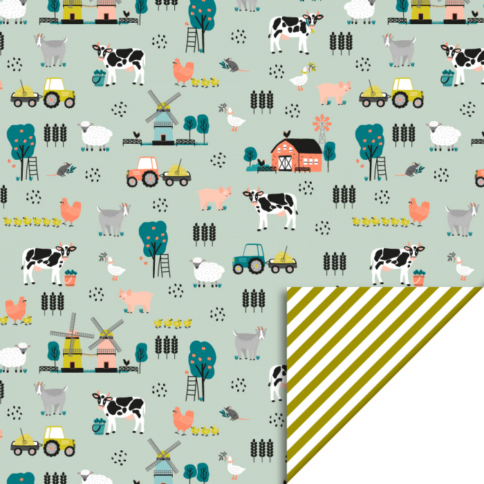 Cadeaupapier Boerderij Print Pistache / Stripe Olive Green