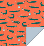 Cadeaupapier Dubbelzijdig Krokodil Oranje/Sky Blue