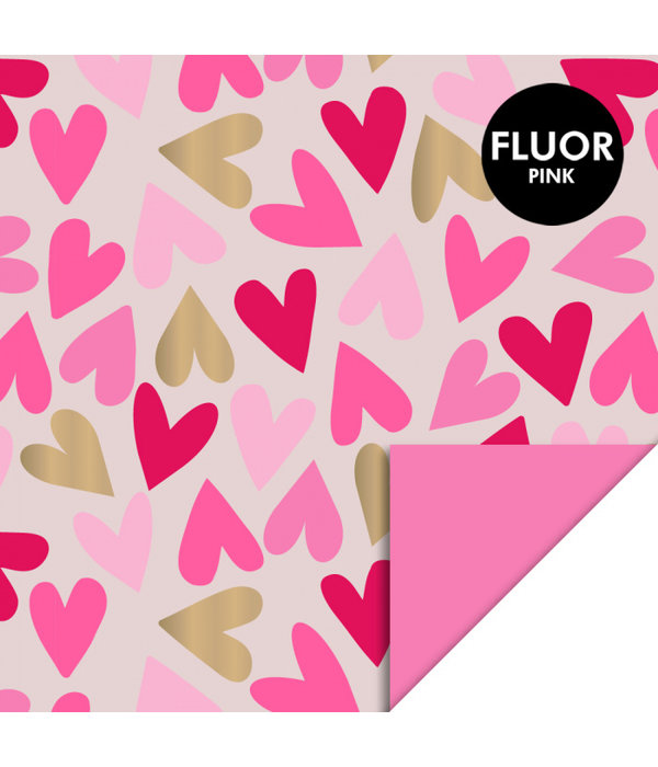 Cadeaupapier Dubbelzijdig Big Hearts Sand Sweet/Roze