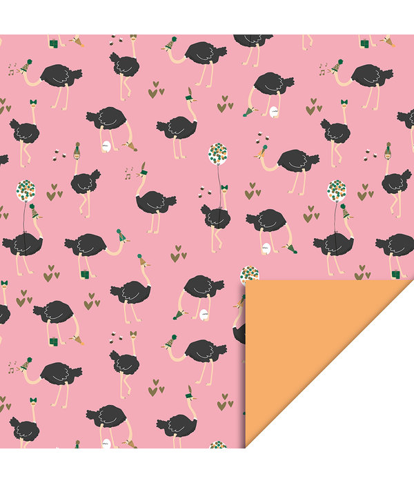 Cadeaupapier Dubbelzijdig Struisvogel Roze/Peach